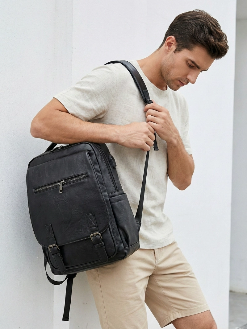 MOCHILA URBANA UNISEX ECOCUERO VINTAGE PUERTO USB ARES - 3