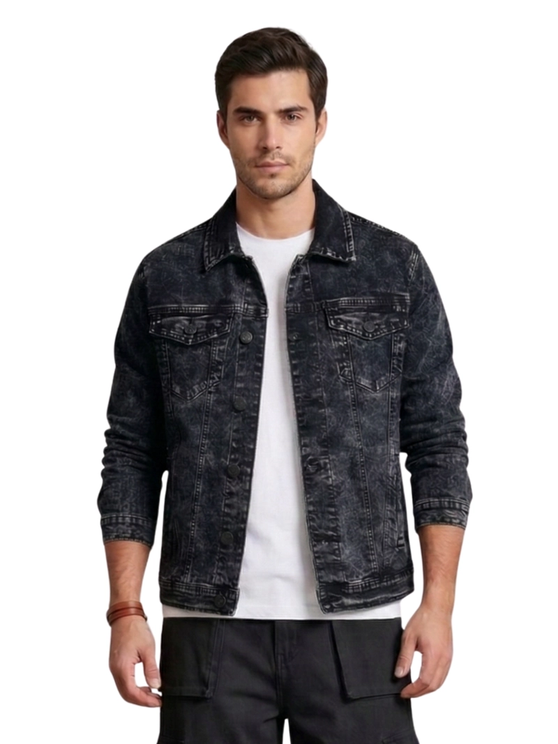 CHAQUETA MEZCLILLA  ACID WASH GRIS PRELAVADO HOMBRE - 1