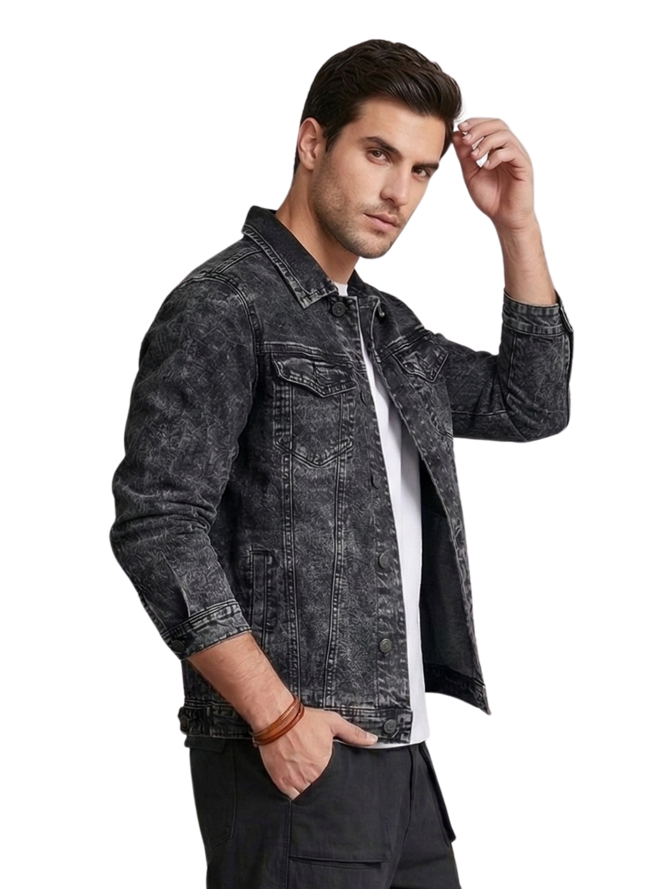 CHAQUETA MEZCLILLA  ACID WASH GRIS PRELAVADO HOMBRE - 2