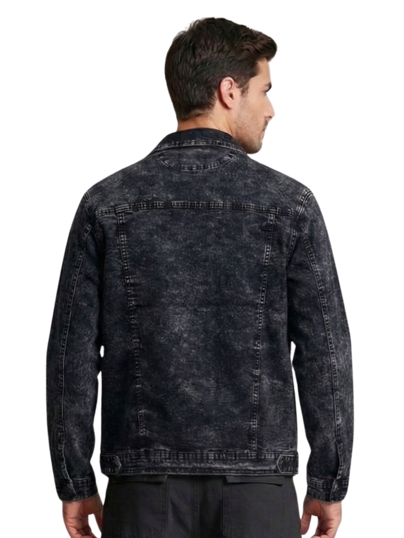 CHAQUETA MEZCLILLA  ACID WASH GRIS PRELAVADO HOMBRE - 3