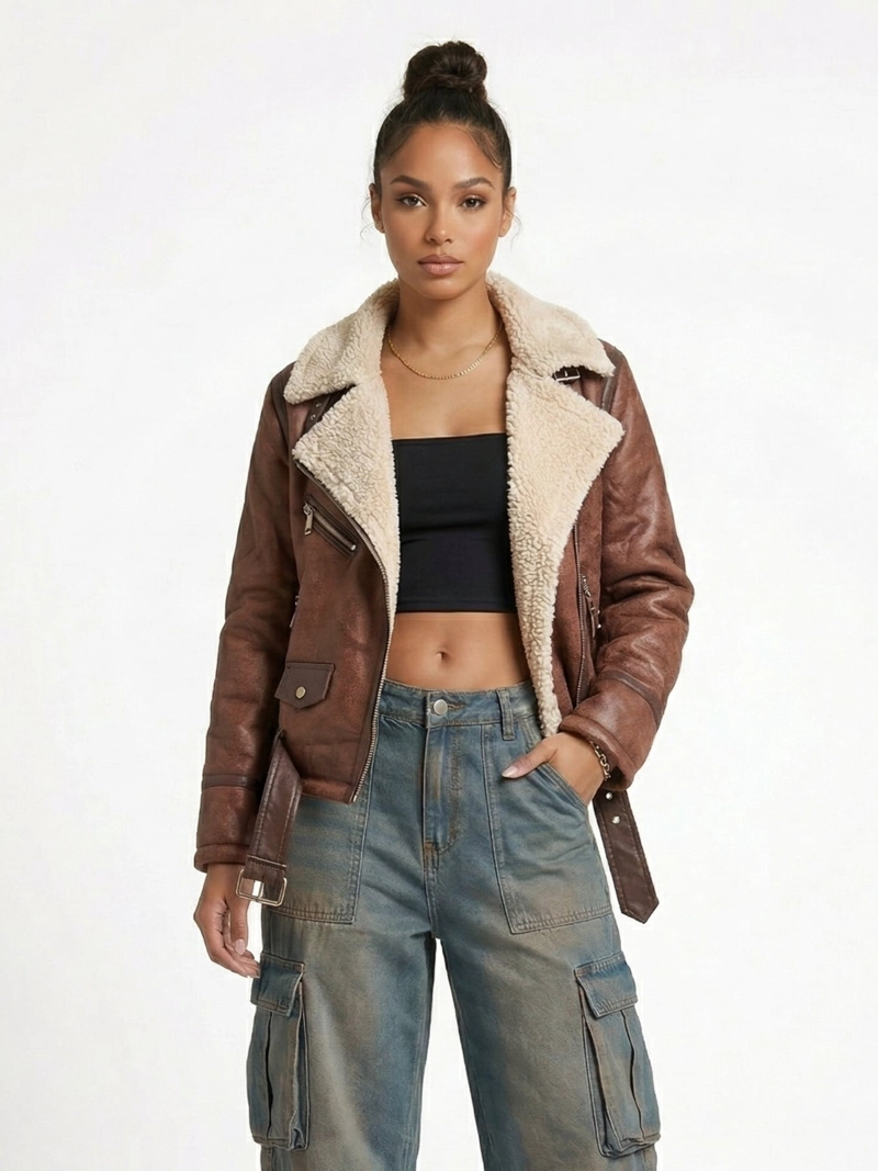 CHAQUETA AVIADORA ECOCUERO SOFT FORRO MUJER REGINA - 1