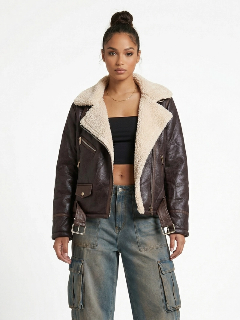 CHAQUETA AVIADORA ECOCUERO SOFT FORRO MUJER REGINA - 1