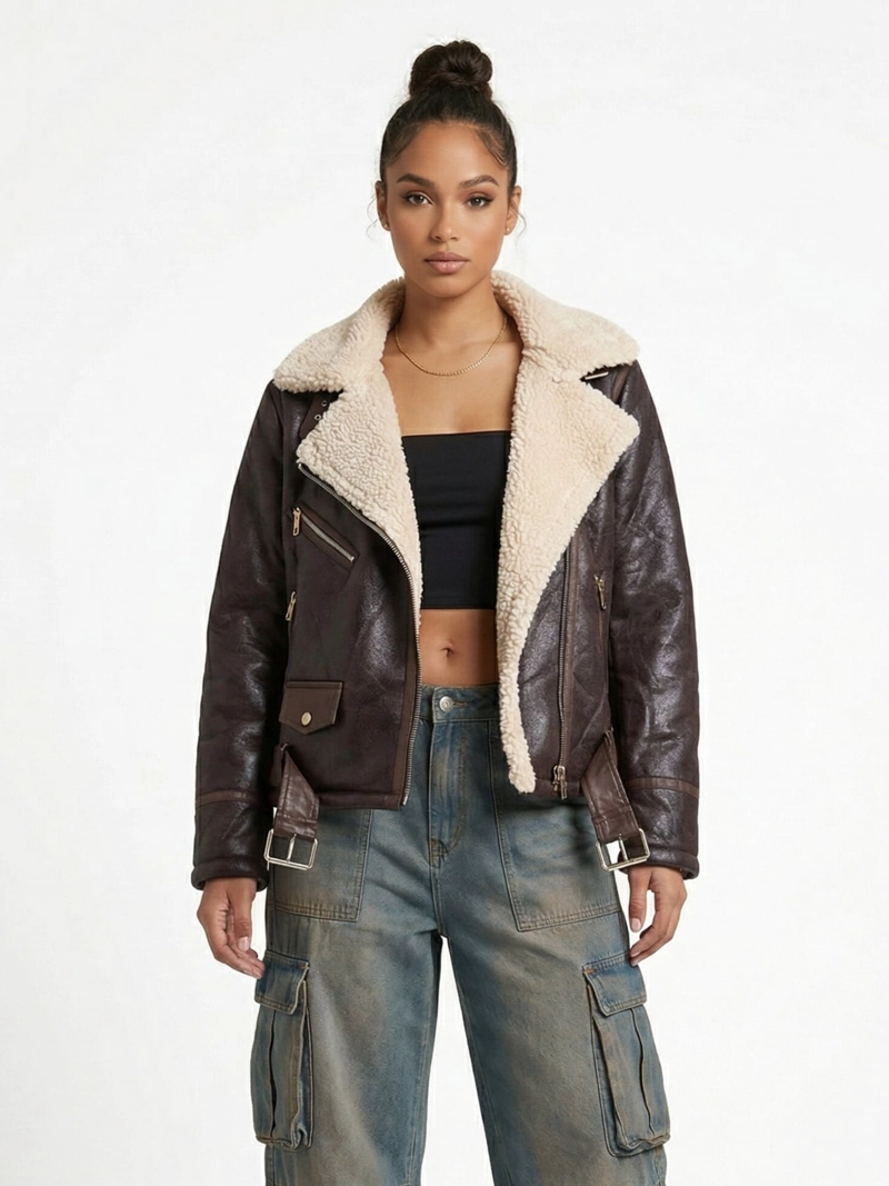 CHAQUETA AVIADORA ECOCUERO SOFT FORRO MUJER REGINA - 1