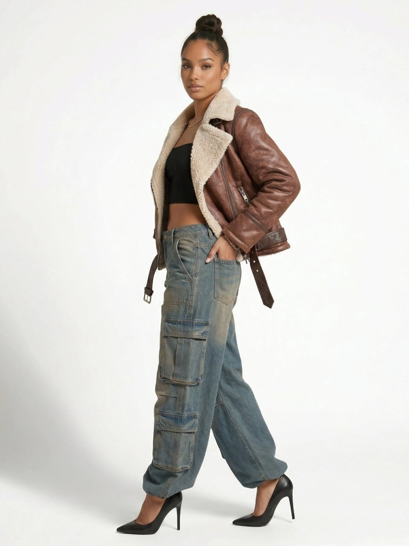 CHAQUETA AVIADORA ECOCUERO SOFT FORRO MUJER REGINA - 2
