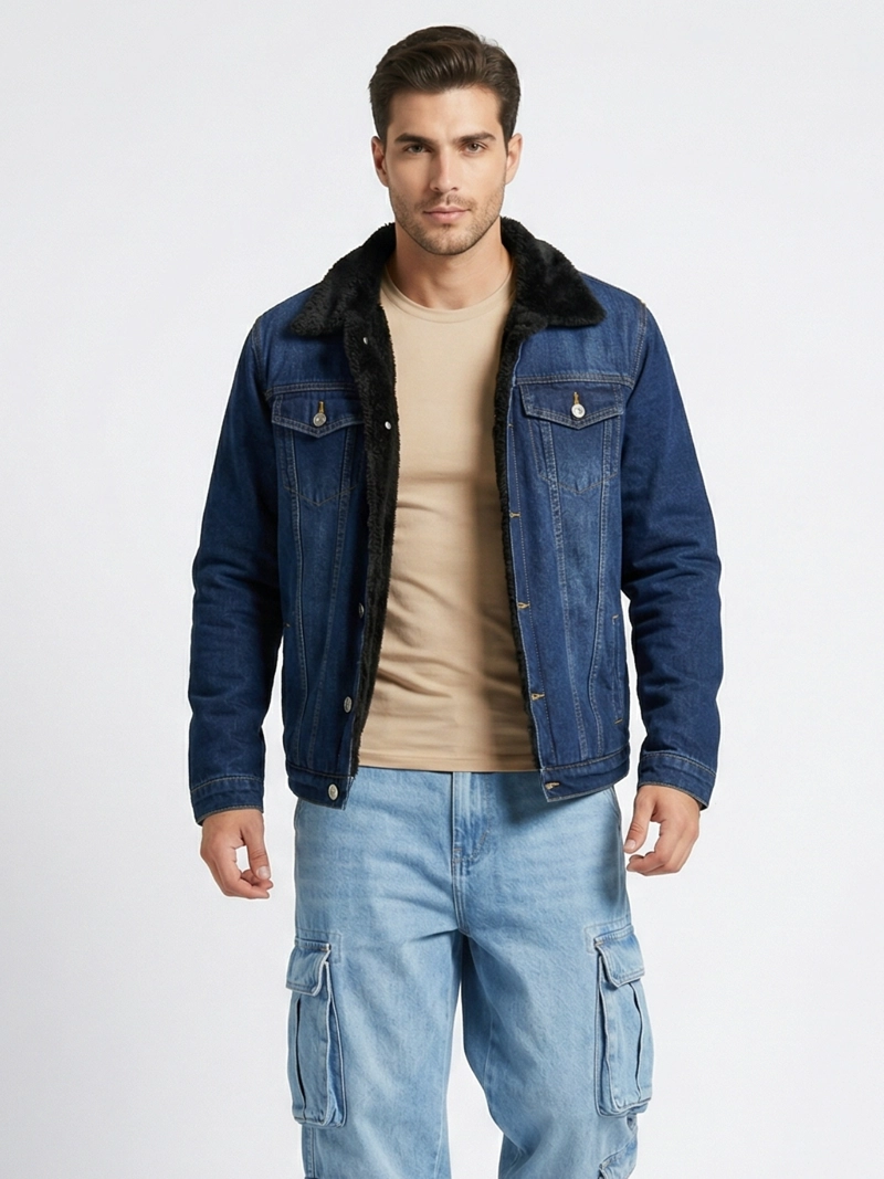 CHAQUETA MEZCLILLA AZUL FORRO POLAR HOMBRE - 1