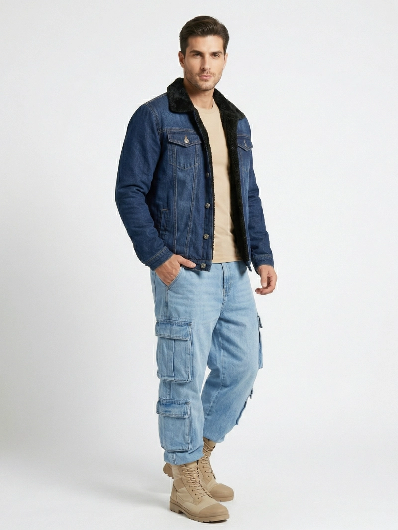 CHAQUETA MEZCLILLA AZUL FORRO POLAR HOMBRE - 2