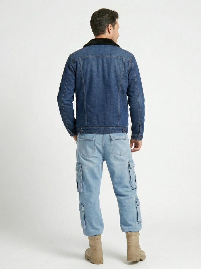 CHAQUETA MEZCLILLA AZUL FORRO POLAR HOMBRE - 3