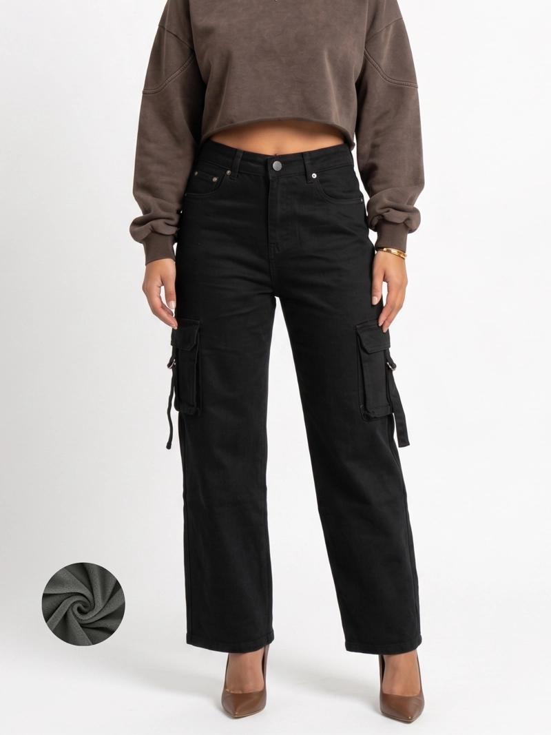 PANTALON JEANS CARGO FORRO POLAR MUJER - 1