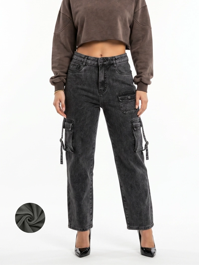 PANTALON JEANS CARGO FORRO POLAR MUJER - 1