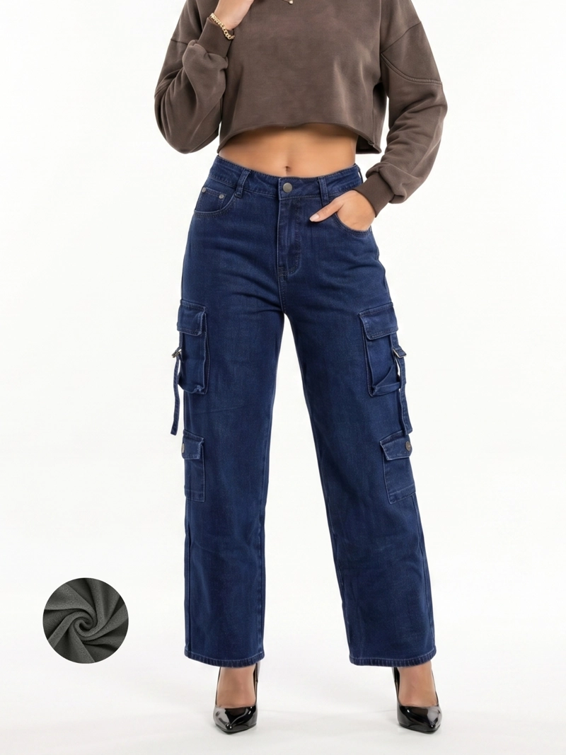 PANTALON JEANS CARGO FORRO POLAR MUJER - 1