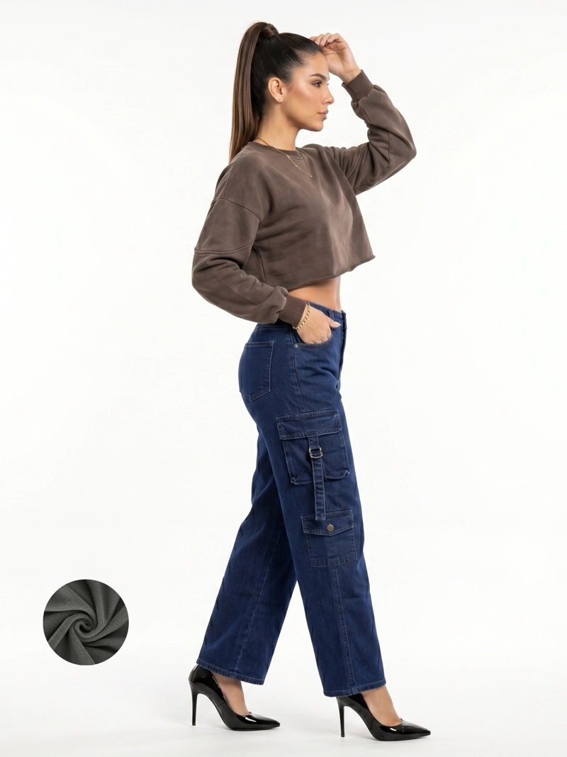 PANTALON JEANS CARGO FORRO POLAR MUJER - 2
