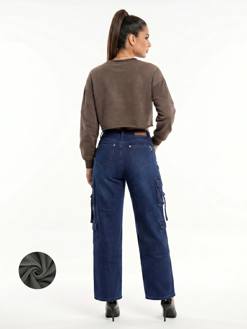 PANTALON JEANS CARGO FORRO POLAR MUJER - 3