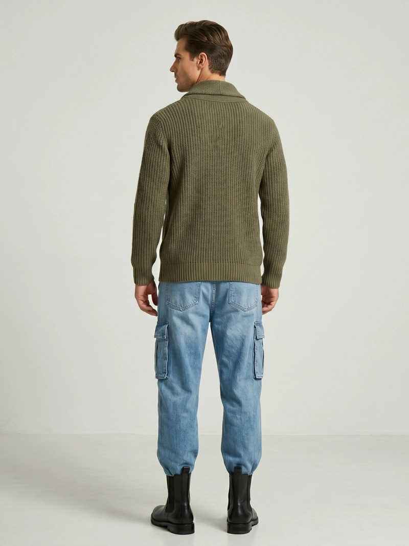 CARDIGAN HOMBRE TEJIDO PREMIUM CUELLO SMOKING CON BOTONES - 3