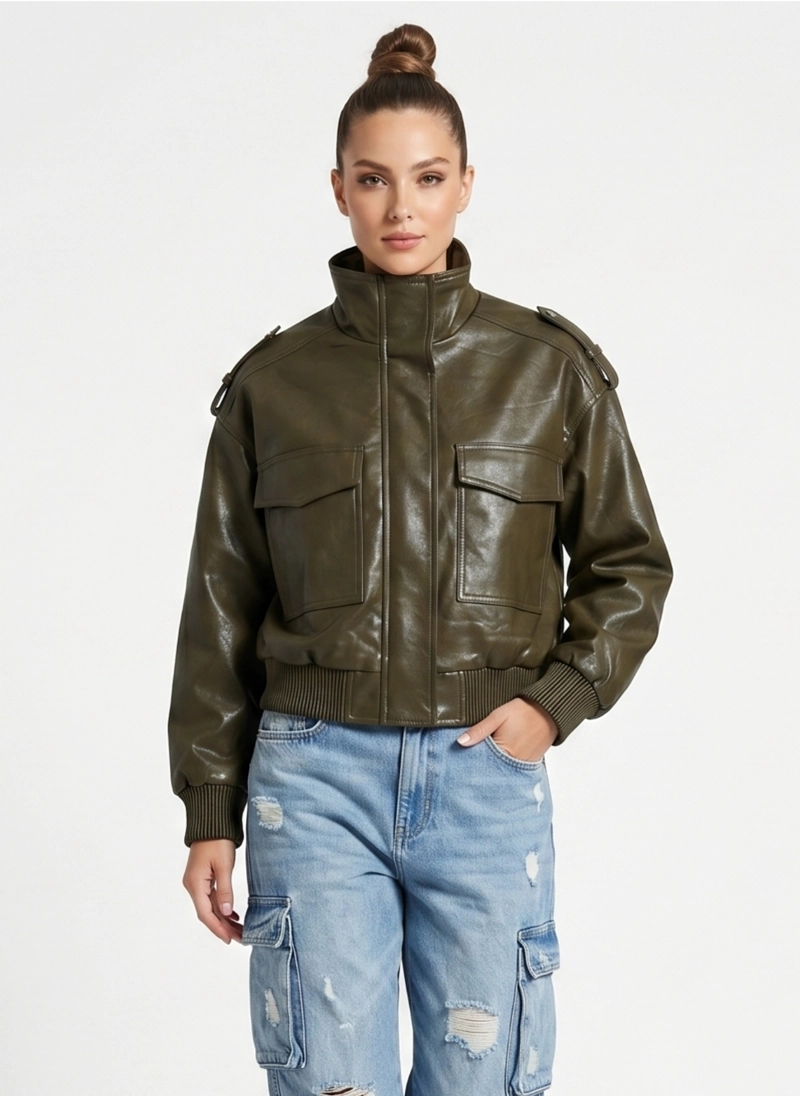 CHAQUETA ECOCUERO BOMBER MUJER KENDALL - 1