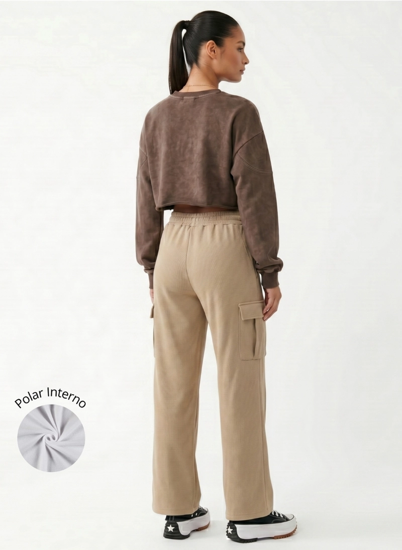 PANTALON BUZO CARGO MUJER WIDE LEG TIRO ALTO CON CORDON - 3