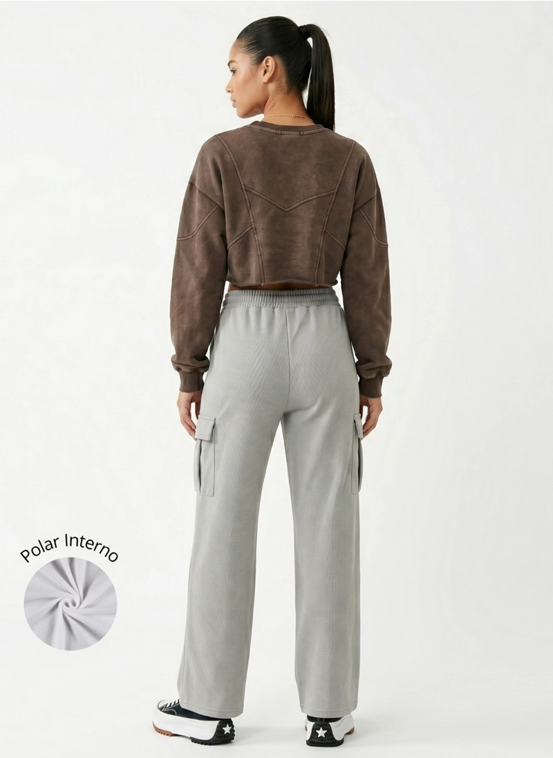 PANTALON BUZO CARGO MUJER WIDE LEG TIRO ALTO CON CORDON - 3