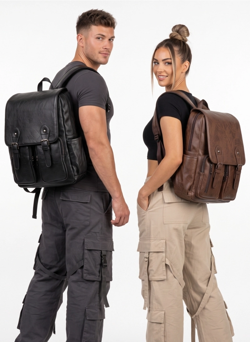 MOCHILA ZOE UNISEX ESTILO VINTAGE CUERO SINTETICO URBANO - 4