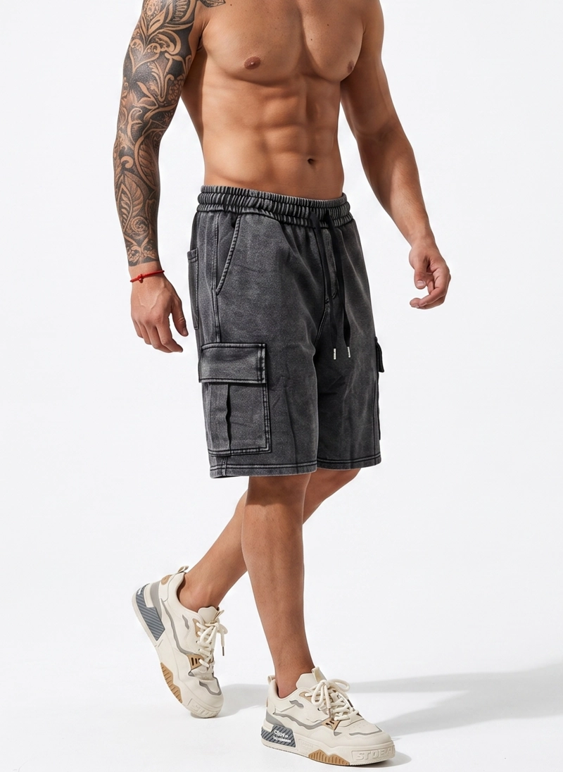 SHORT CARGO ANCHO ACID WASH HOMBRE - 3