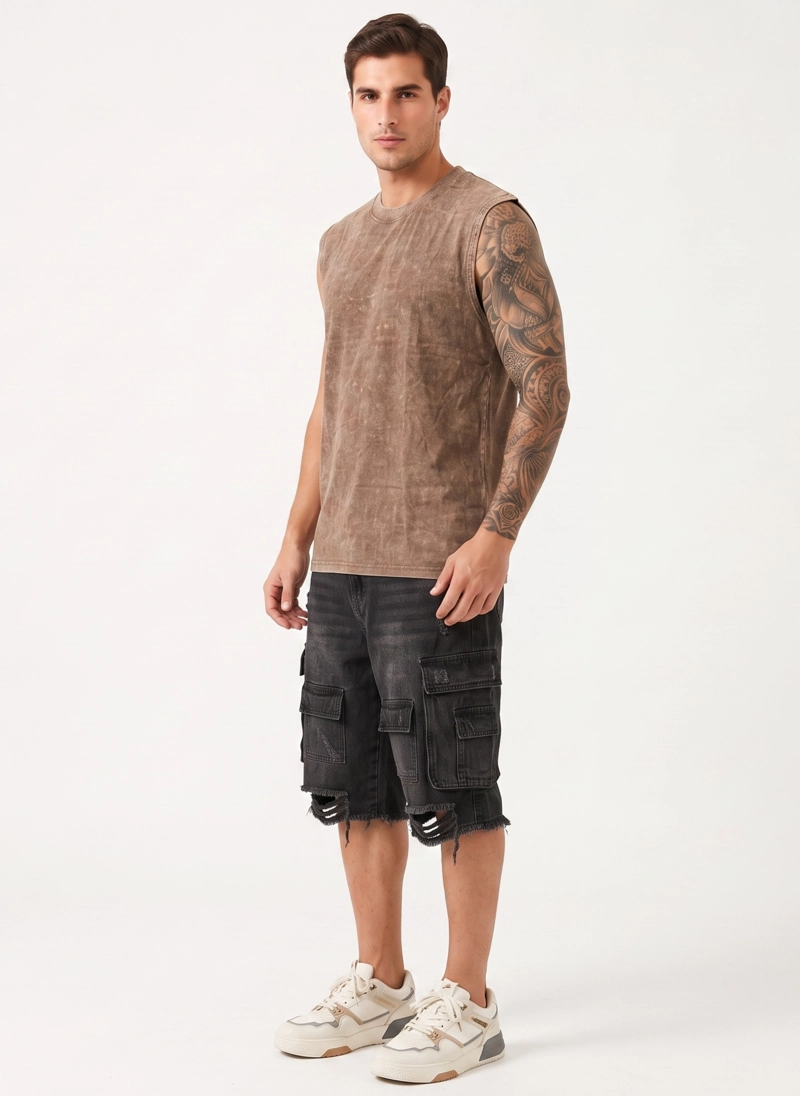 POLERA SIN MANGAS MUSCULOSA ACID WASH HOMBRE - 2