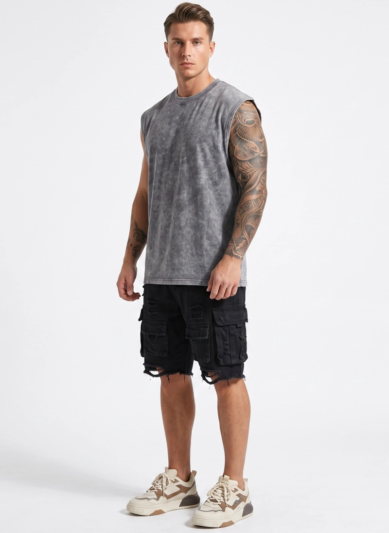 POLERA SIN MANGAS MUSCULOSA ACID WASH HOMBRE - 2