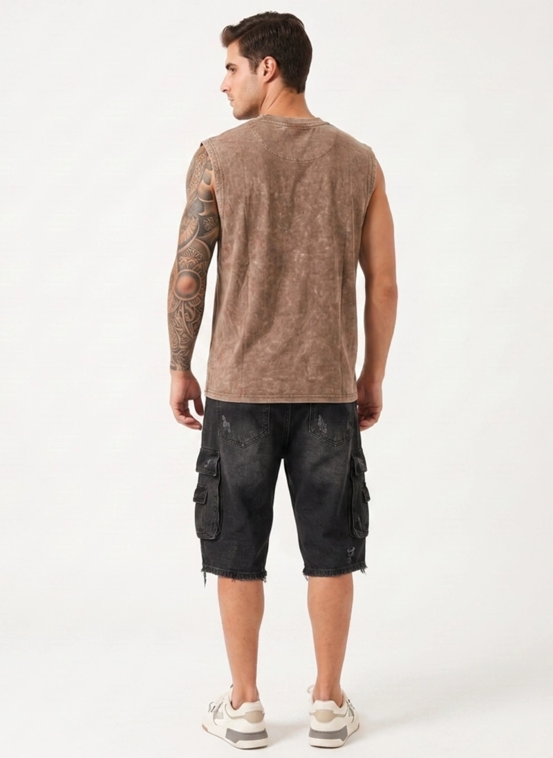 POLERA SIN MANGAS MUSCULOSA ACID WASH HOMBRE - 3