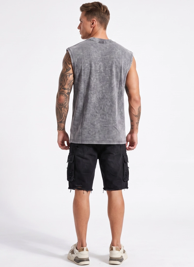 POLERA SIN MANGAS MUSCULOSA ACID WASH HOMBRE - 3