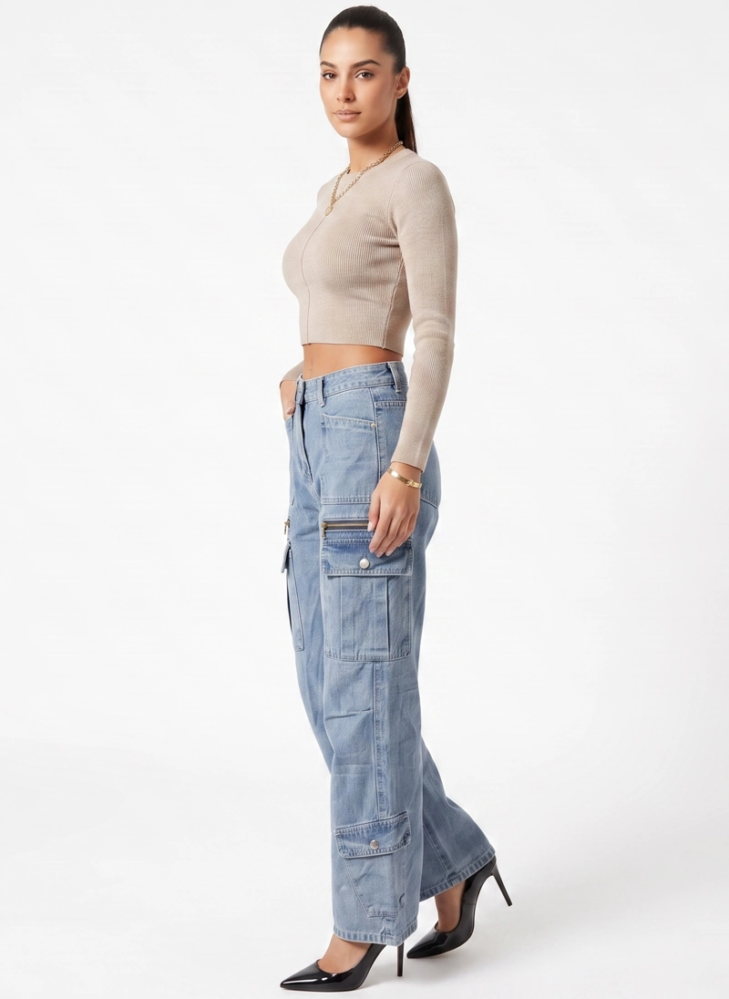 PANTALON JEANS DENIM CARGO WIDE LEG MUJER OPORTO - 2