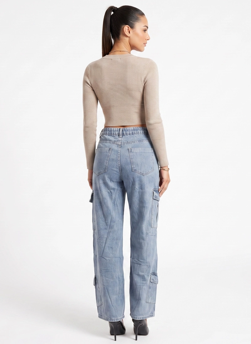 PANTALON JEANS DENIM CARGO WIDE LEG MUJER OPORTO - 3