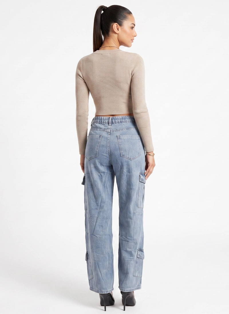 PANTALON JEANS DENIM CARGO WIDE LEG MUJER OPORTO - 3