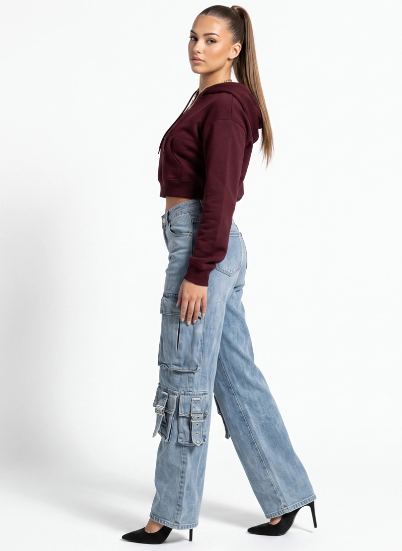 PANTALON JEANS DENIM CARGO WIDE LEG MUJER NIZA - 2