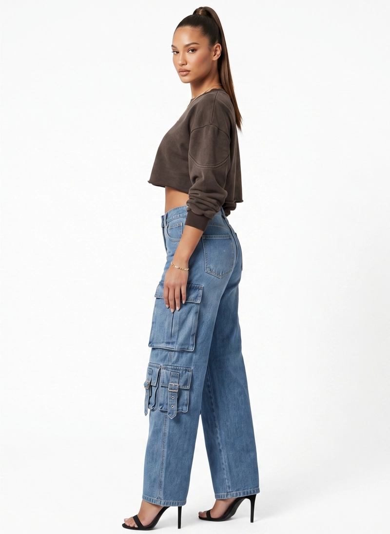 PANTALON JEANS DENIM CARGO WIDE LEG MUJER NIZA - 2