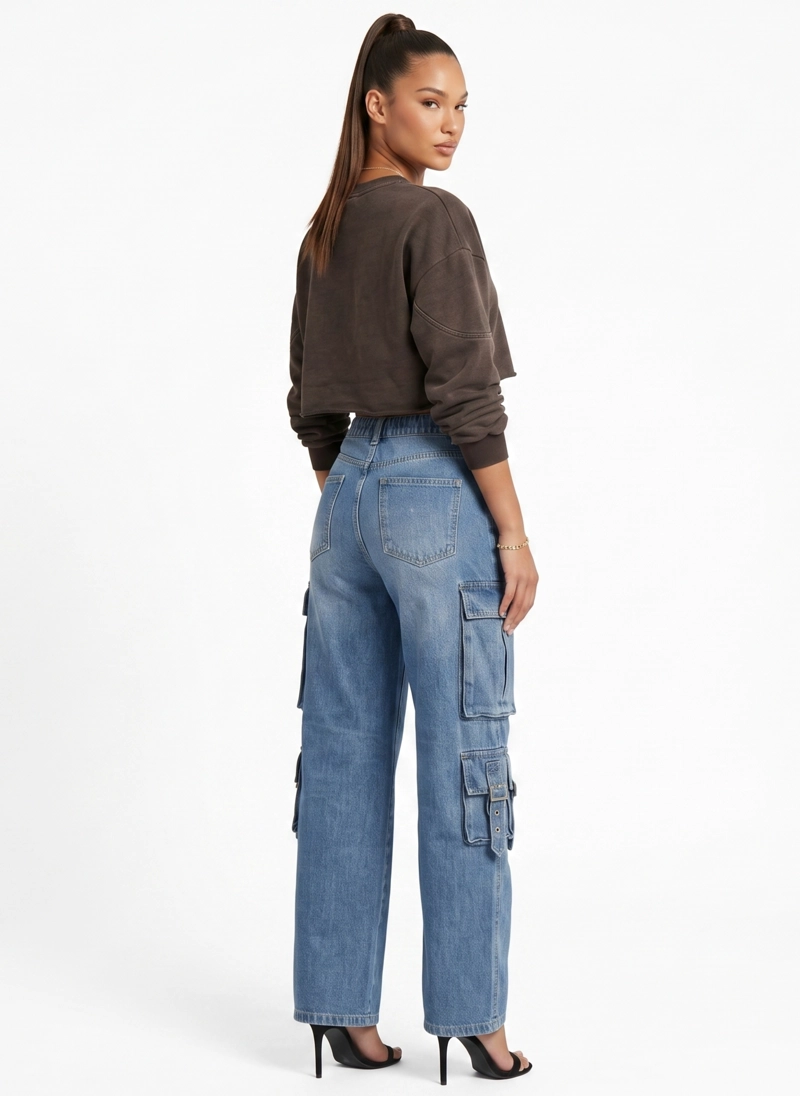 PANTALON JEANS DENIM CARGO WIDE LEG MUJER NIZA - 3