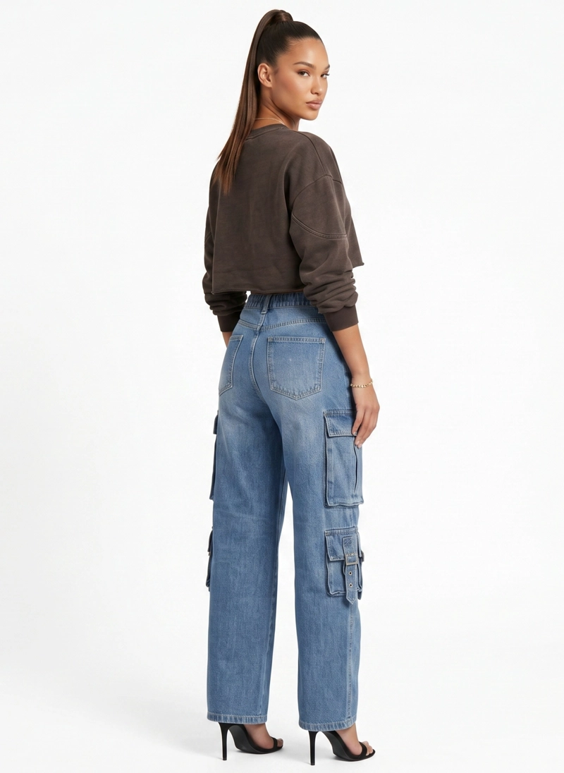 PANTALON JEANS DENIM CARGO WIDE LEG MUJER NIZA - 3