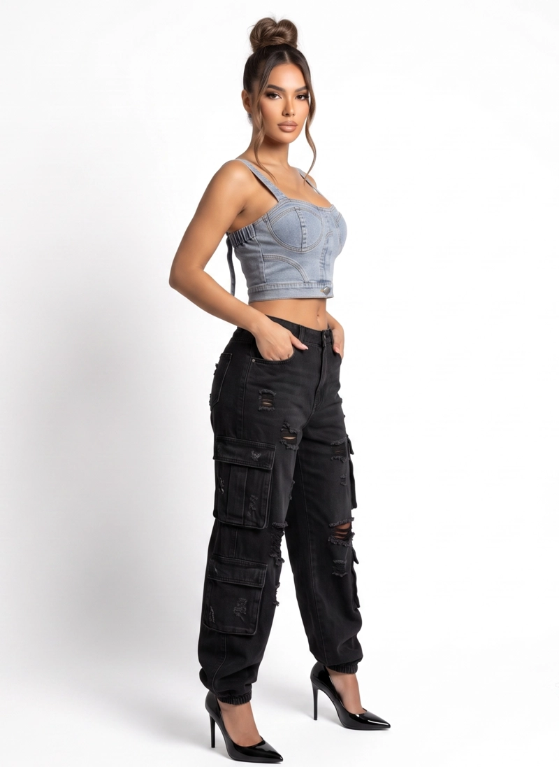 CROP TOP CORSE  DENIM MUJER DALILAH - 3