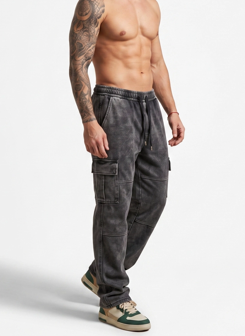 PANTALON BUZO ANCHO CARGO HOMBRE ACID WASH - 2