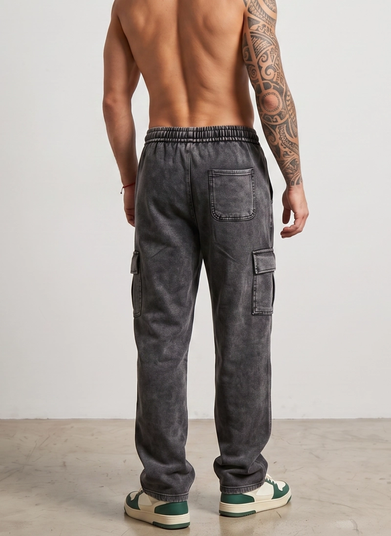 PANTALON BUZO ANCHO CARGO HOMBRE ACID WASH - 3