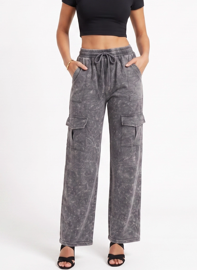 BUZO ACID WASH CARGO WIDE LEG MUJER - 1