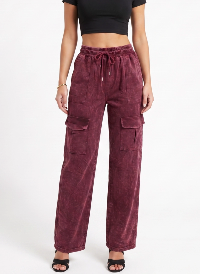 BUZO ACID WASH CARGO WIDE LEG MUJER - 1