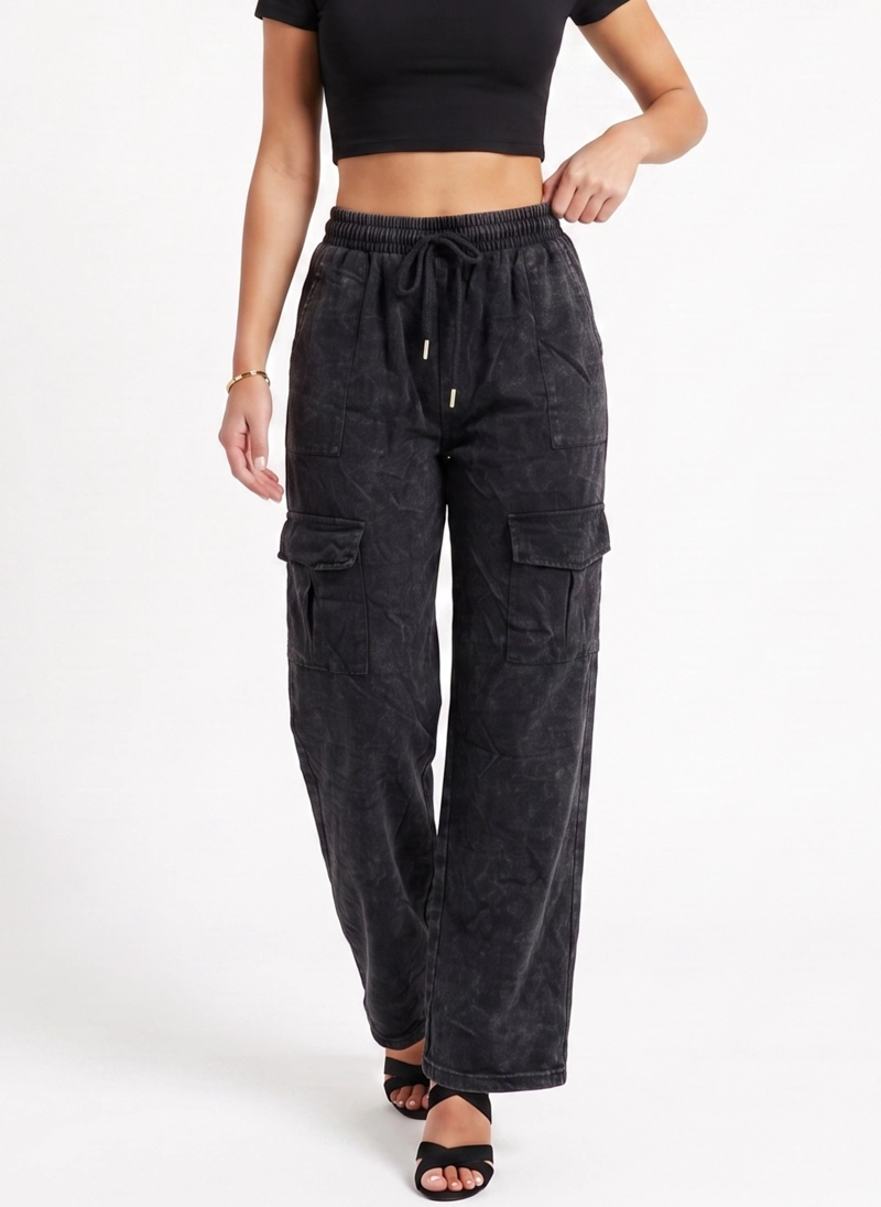 BUZO ACID WASH CARGO WIDE LEG MUJER - 1