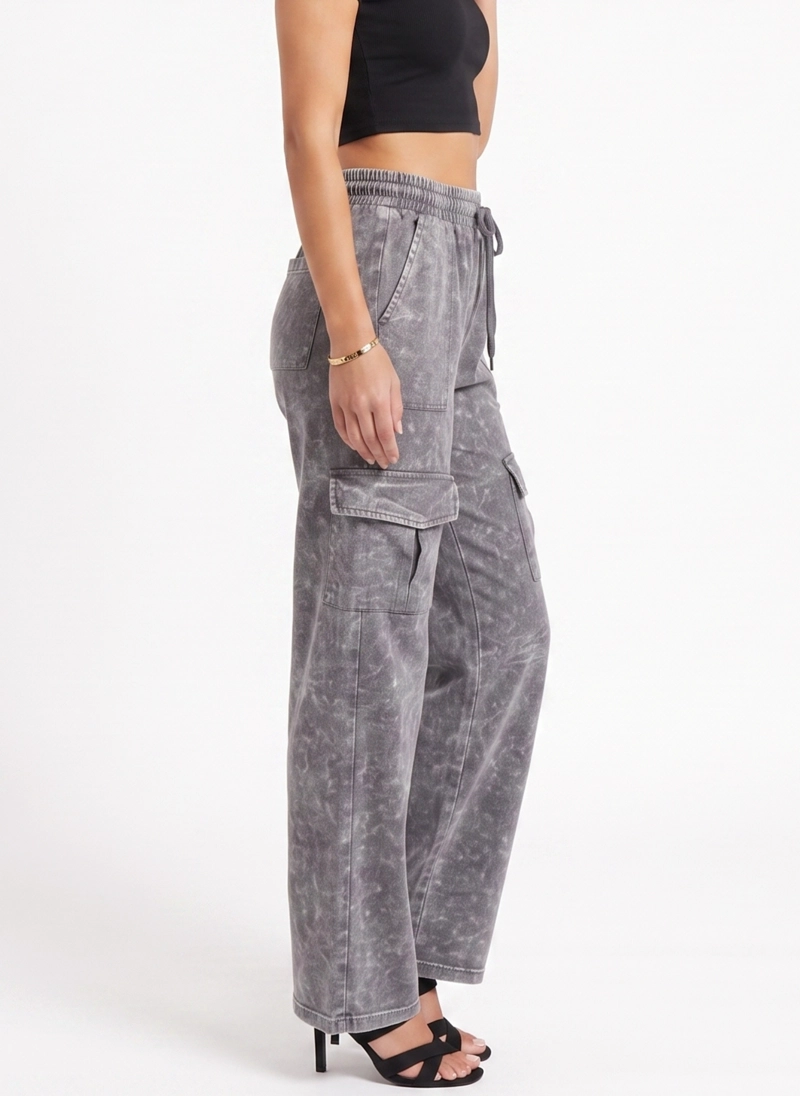 BUZO ACID WASH CARGO WIDE LEG MUJER - 2