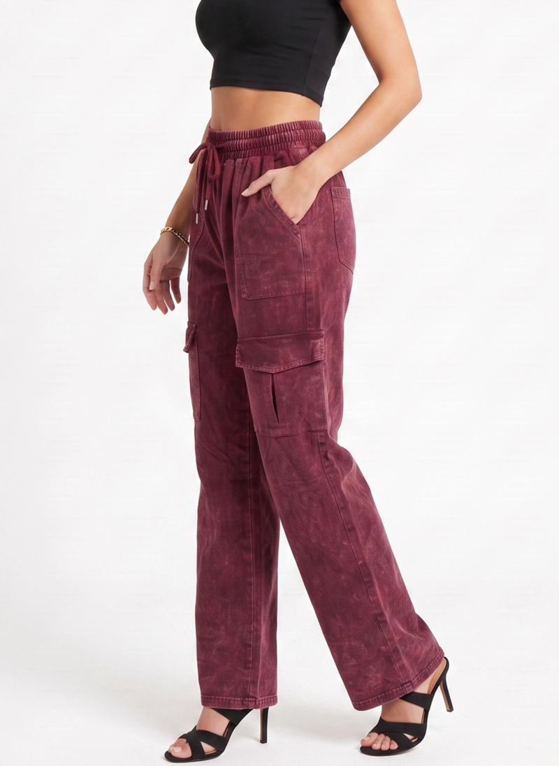 BUZO ACID WASH CARGO WIDE LEG MUJER - 2