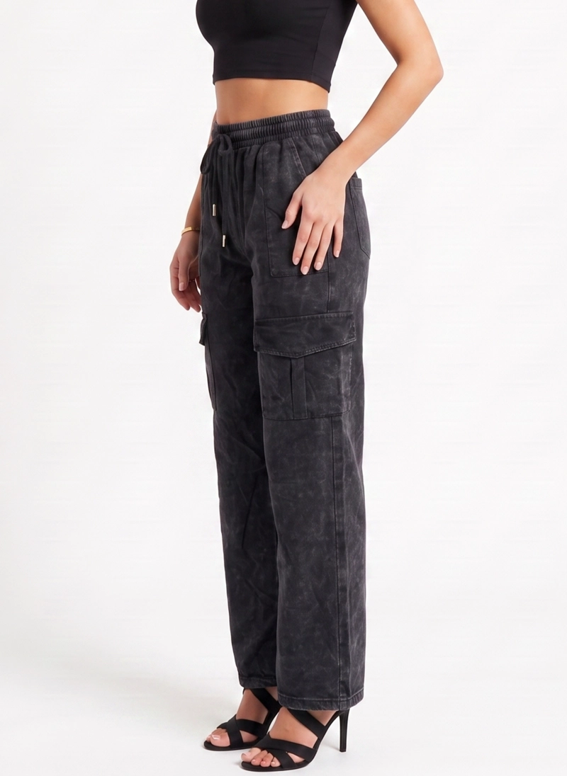 BUZO ACID WASH CARGO WIDE LEG MUJER - 2