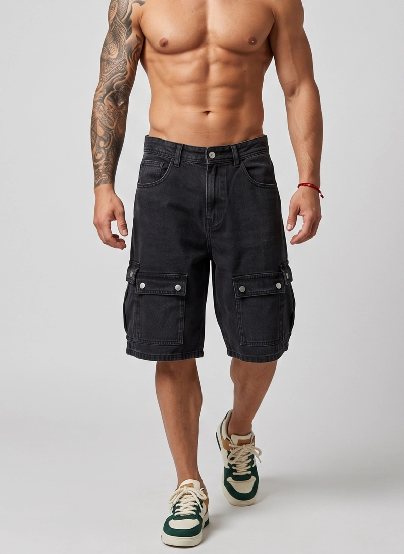 SHORT BERMUDA DENIM CARGO RELAXED FIT HOMBRE HAWAI - 1