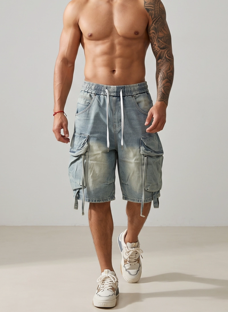 SHORT BERMUDA DENIM CARGO RELAXED FIT HOMBRE HAWAI - 1