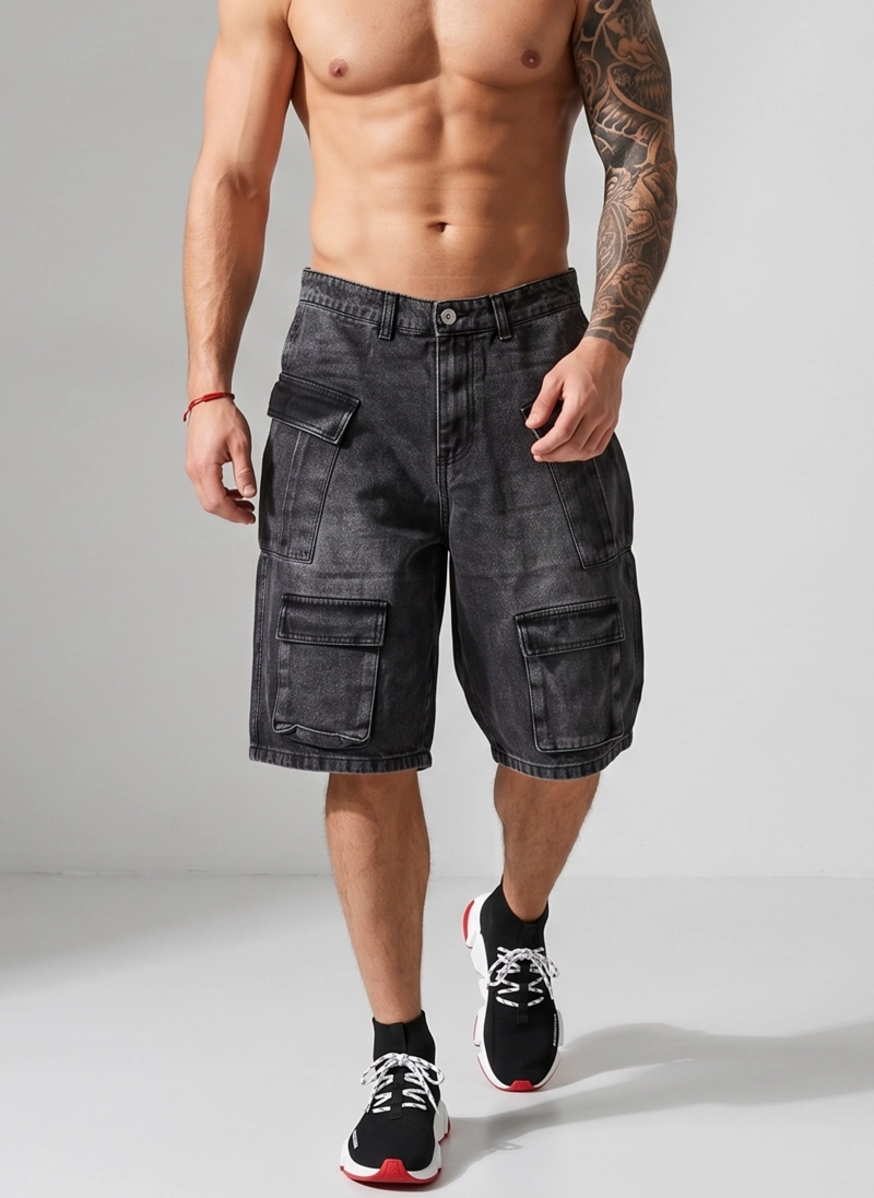 SHORT BERMUDA DENIM CARGO RELAXED FIT HOMBRE HAWAI - 1