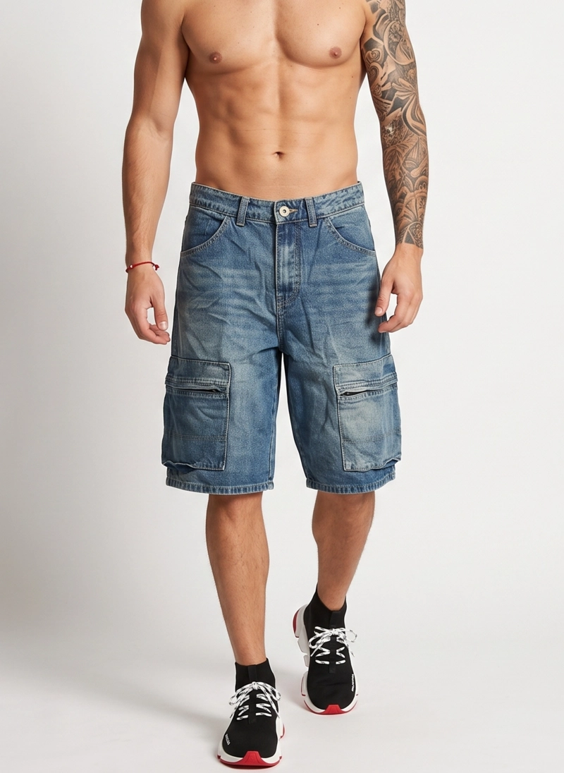 SHORT BERMUDA DENIM CARGO RELAXED FIT HOMBRE HAWAI - 1