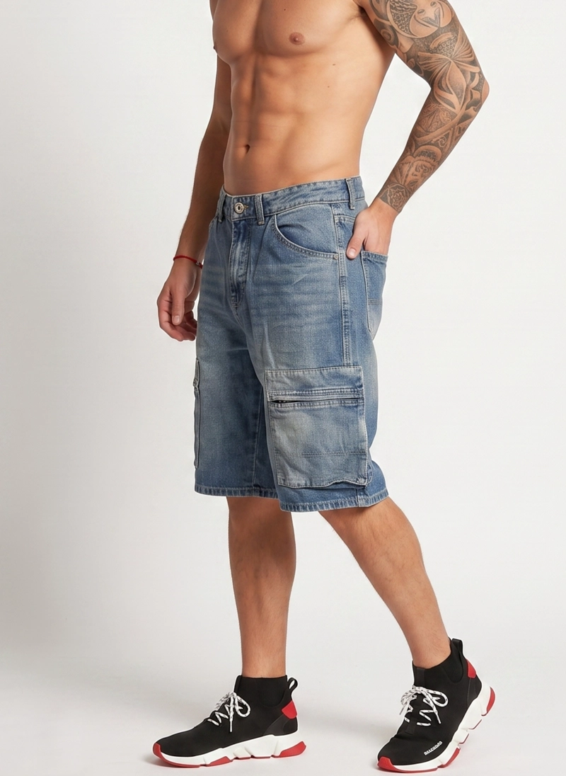 SHORT BERMUDA DENIM CARGO RELAXED FIT HOMBRE HAWAI - 2