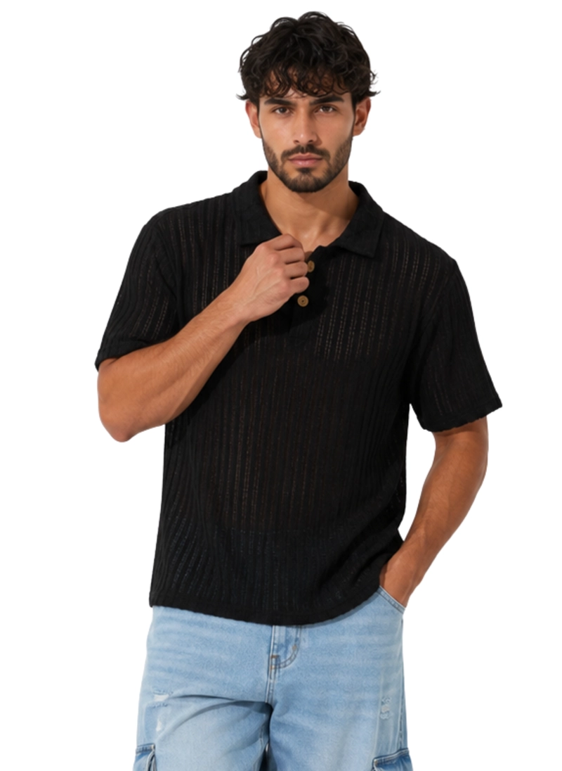 POLERA POLO HOMBRE TEJIDO TEXTURIZADO MANGA CORTA LISBOA - 1