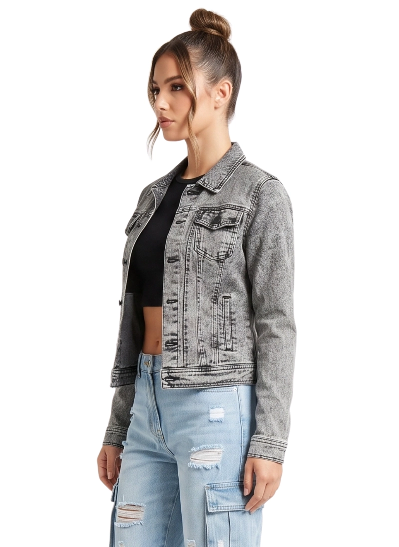 CHAQUETA DENIM MUJER GRIS PRELAVADA - 2