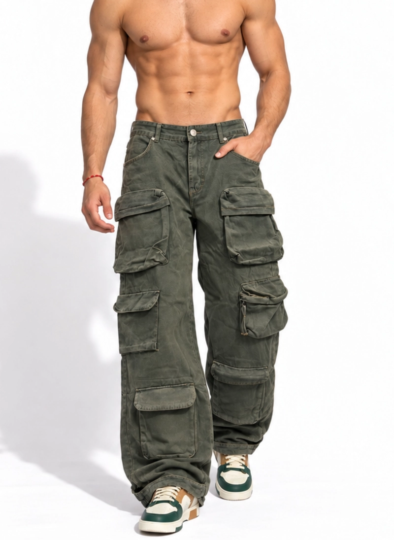 PANTALON JEANS MULTICARGO WIDELEG OVERSIZE HOMBRE - 1